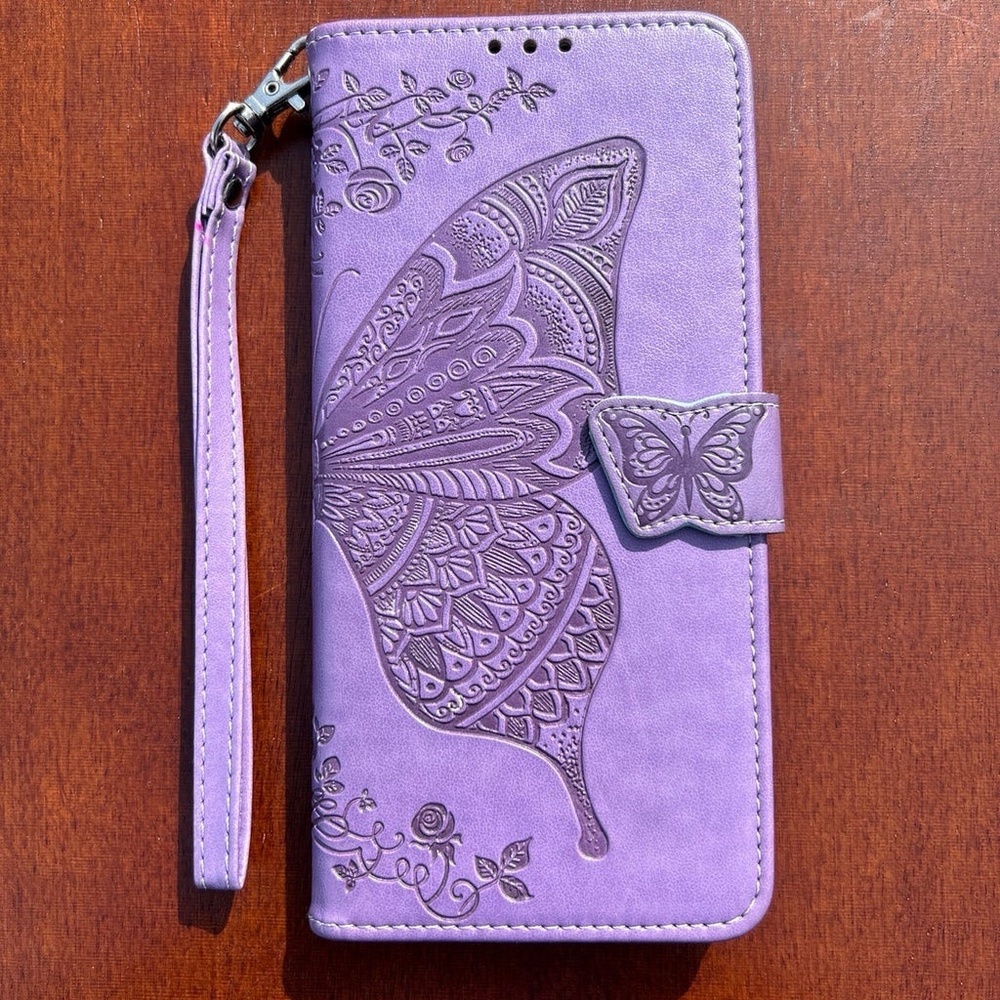 . Lavender phone wallet flip protective phone case cover with card slots